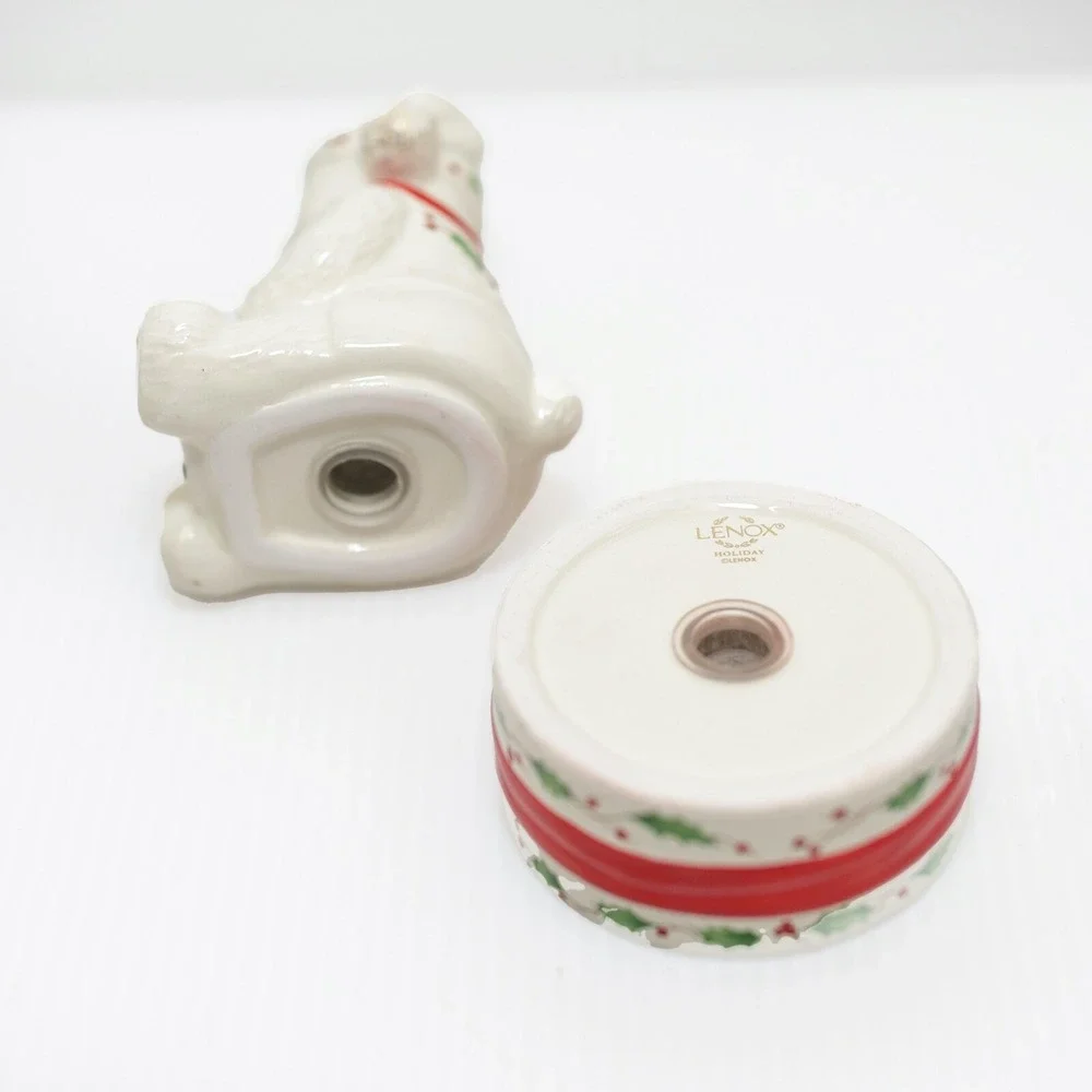 Lenox Holiday Polar Bear Salt and Pepper Shakers Set White Red Green Excellent